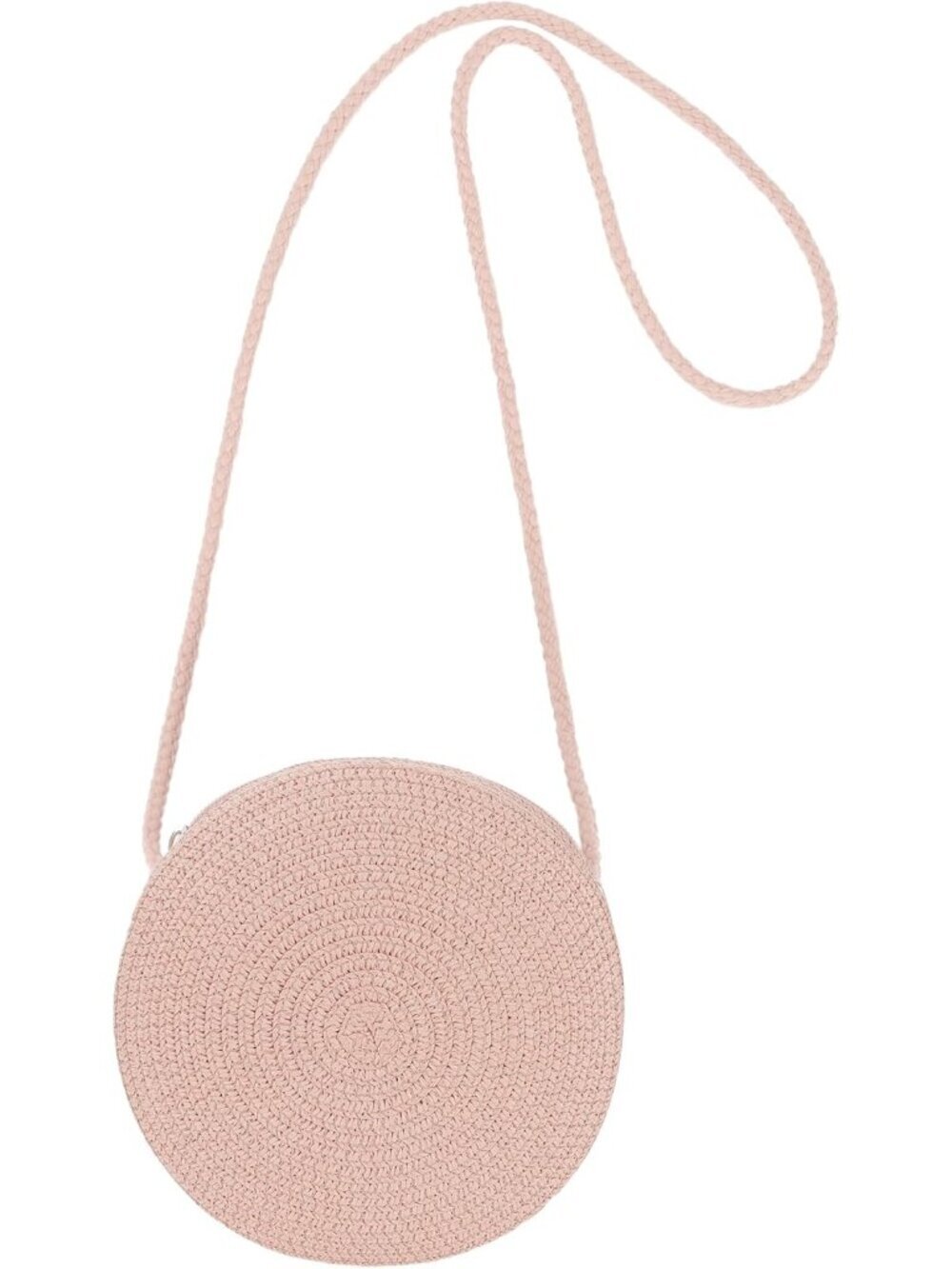 Women's Pink Small Round Straw Crossbody Bag Beach Handbag Purse for Summer